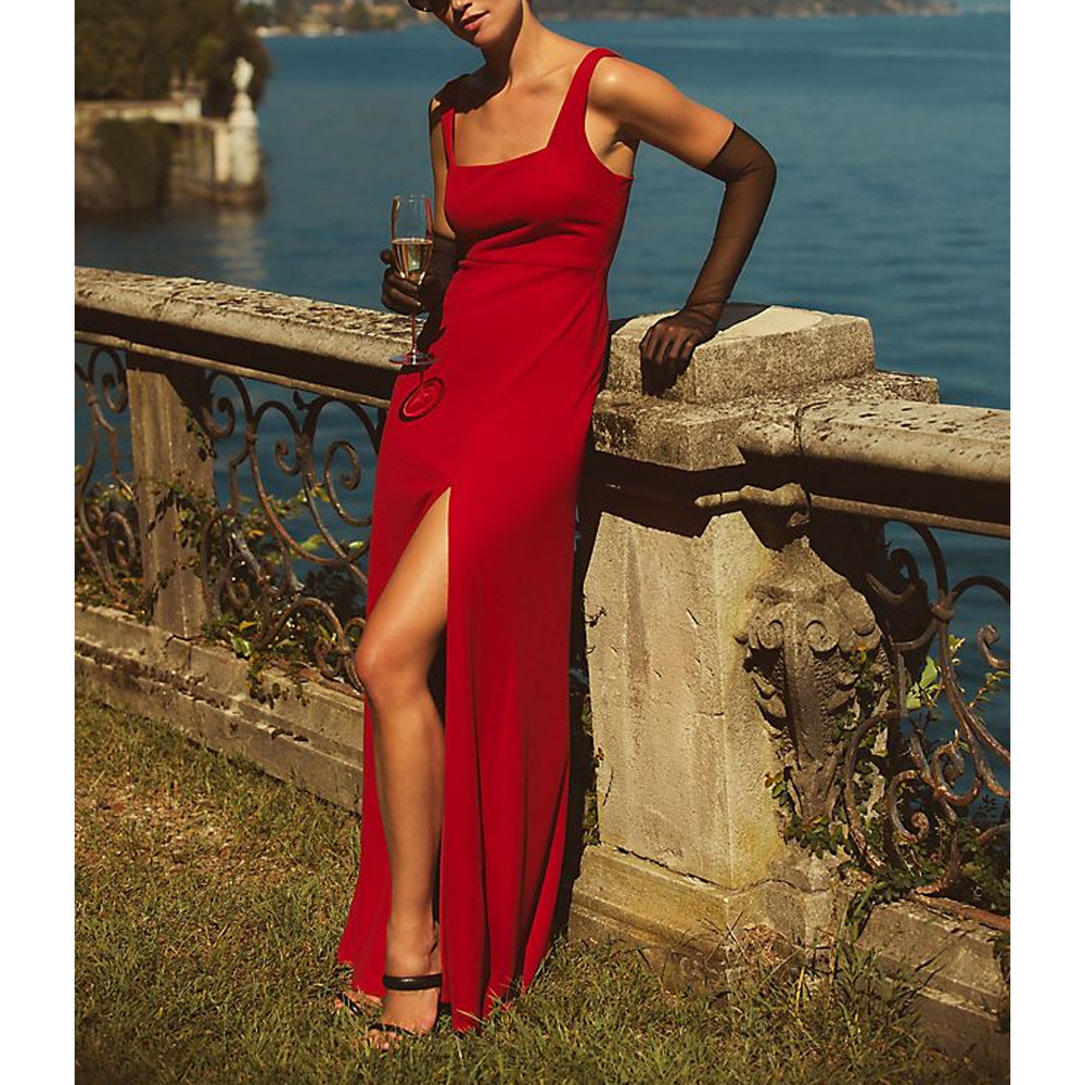 Bhldn 'Blake' Red Square-Neck Stretch Crepe Gown Size S